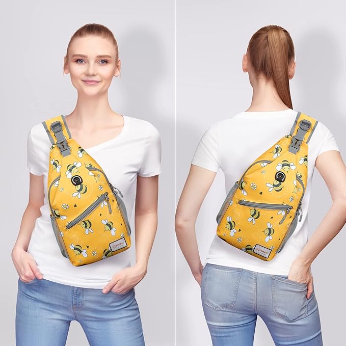 ZOMAKE Sling Bag for Women Men, Small Crossbody Sling Backpack, Mini Water Resistant Shoulder Daypack for Travel, Anti Thief Chest Bag for Hiking, Sports(Bee Yellow)