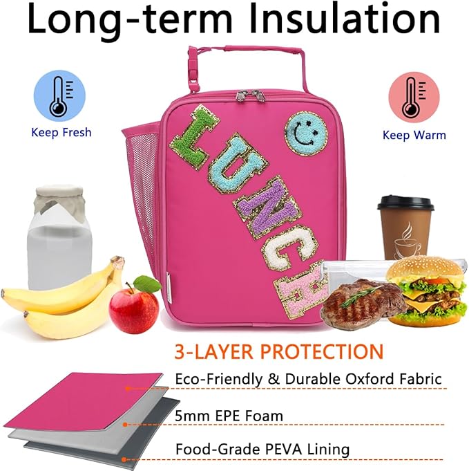 Insulated Lunch Bag for Women Girl Teen large Insulated Kid Lunch Bag,Large Reusable Cute Cooler Bag for School Work Picnic,Rose Red