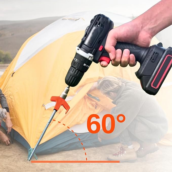 8" Screw in Tent Stakes - Ground Anchors Screw in, Screw in Tent Stakes Heavy Duty, Tent Pegs Camping Stakes, Metal Threaded Tent Spikes, Screw Tent Stakes with Hex Sleeves (12Pcs+Bag White)