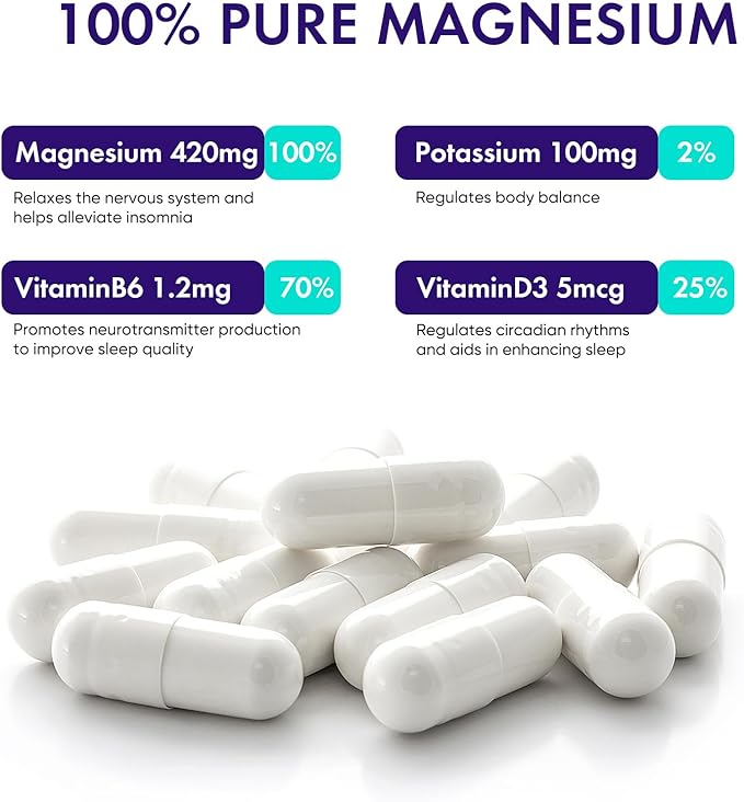 420 Mg Magnesium Bisglycinate L-Threonate Amino Acid Chelated Supplement with Vitamin and Potassium High Absorption Formula for Relaxation Calm for Women & Men Magnesium Complex Capsules (120)