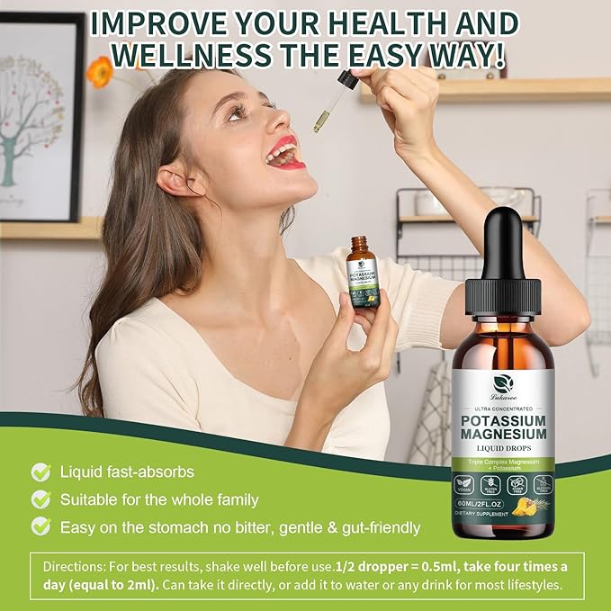 Potassium Magnesium Supplement Liquid w/Triple Complex Magnesium Glycinate & Potassium Plus Omega 3, Sea Moss, Black Seed, D3K2 & Calcium for Zzz, Leg Cramps & Muscle-2 FL OZ Drop