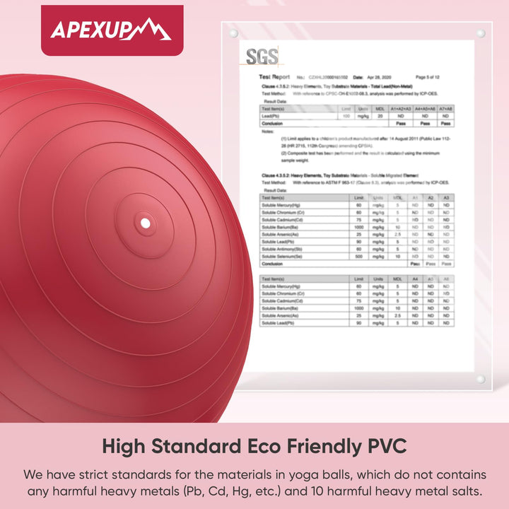 APEXUP Yoga Ball Exercise Ball, Anti Slip Stability Ball Chair, Heavy Duty Large Gym Ball for Fitness, Balance, Core Workout and Physical Therapy (S (15"~18") 45cm, Red)