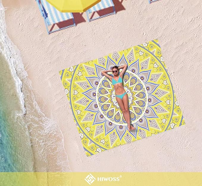 Beach Blanket Waterproof Sandproof Oversized 95”x 80”,Sand Free Beach Mat with Corner Pockets,Portable Mesh Bag for Beach Festival,Picnic,Travel and Outdoor Camping (Yellowtan)