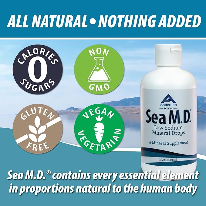 Anderson Sea M.D. Concentrated Trace Mineral Drops, Ionic Electrolyte Magnesium Supplement, Aids in Muscle Cramps, Joint Health, Liquid Magnesium, Easy to Take, 8.3 fl oz, 120 Servings