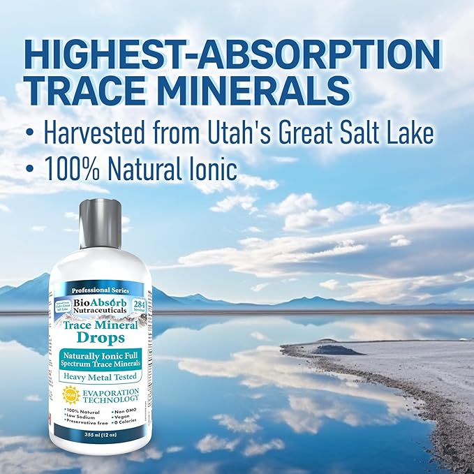Bio Absorb Trace Mineral Drops. Heavy Metal Tested. 284 Servings of Organic Trace Minerals from Concentrated Utah's GSL Sea Water. 125mg of Ionic Magnesium (12 oz)