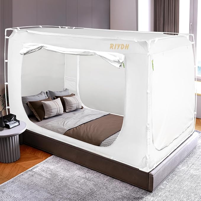 Bed Tent - Rectangular, Modern Style, White, 75"W x 54"L, 80% Blackout, 3 Doors, Breathable, Easy to Install