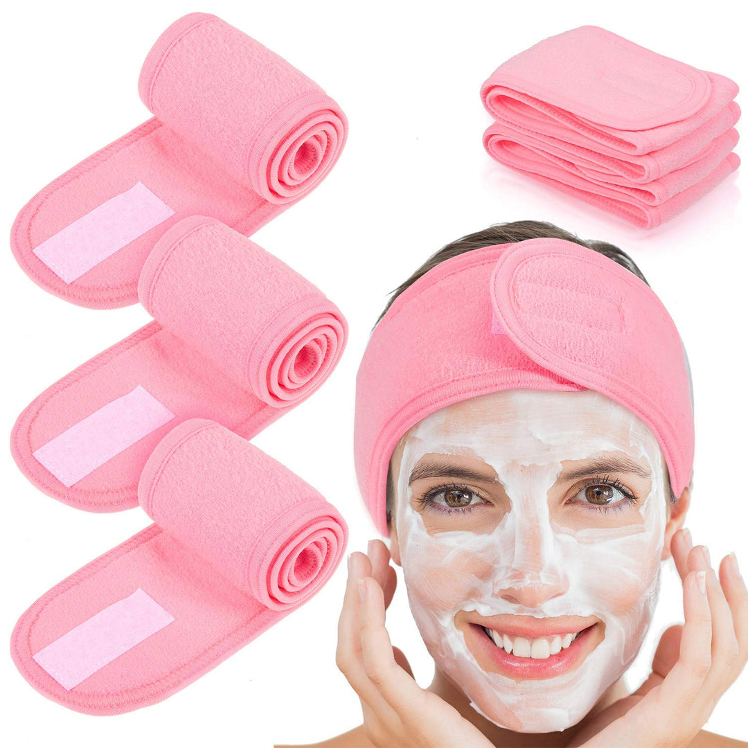 Whaline 4 Pcs Spa Headband, Make Up Hair Band, Stretch Terry Cloth Headband For Sport Yoga Shower (Pink)