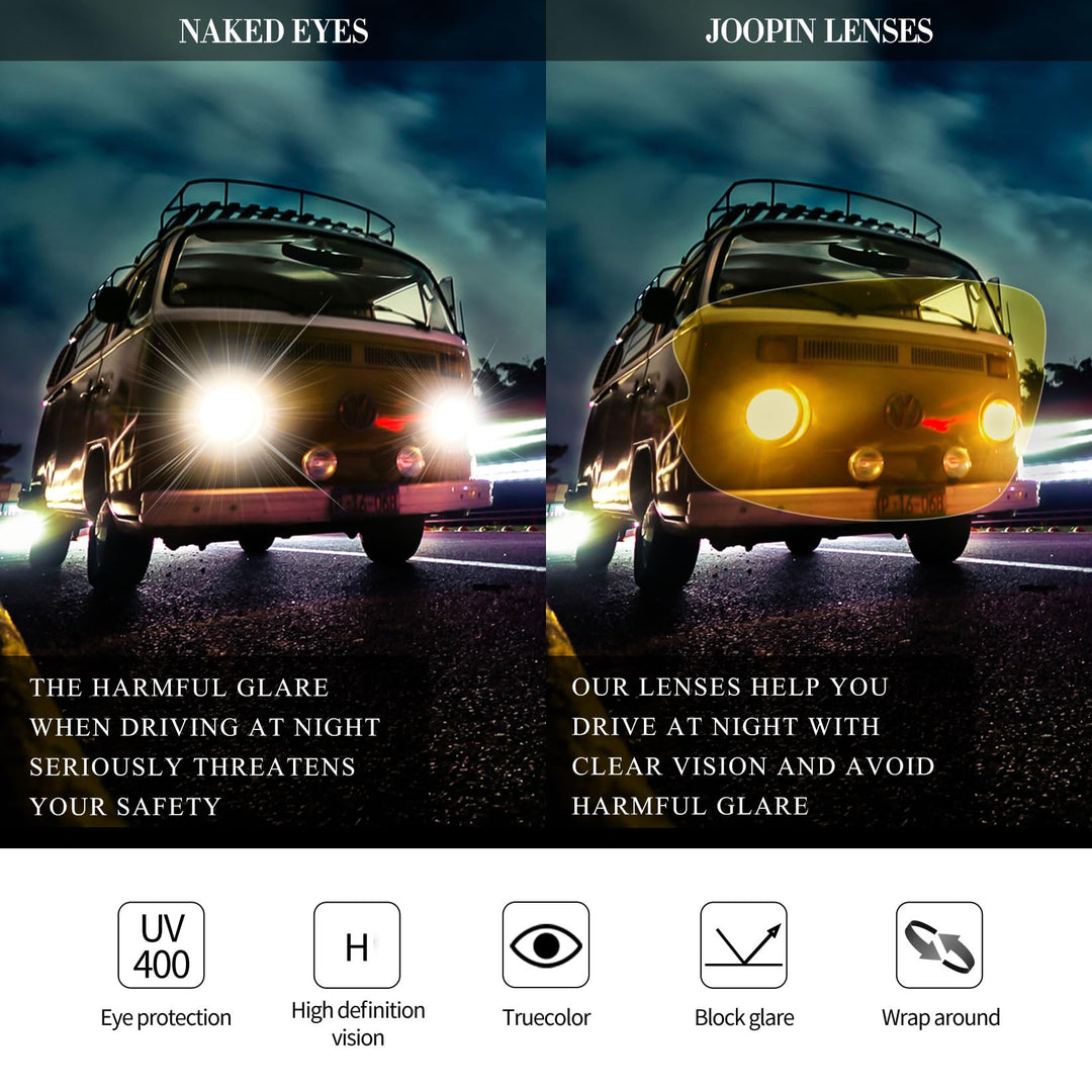 Joopin Half Frame Sports Night Driving Glasses Semi Rimless Wrap Around Night Vision Glasses UV400 Rectangular Shades for Men Women