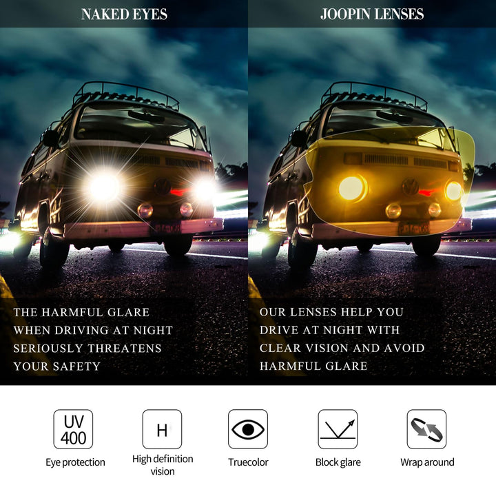 Joopin Half Frame Sports Night Driving Glasses Semi Rimless Wrap Around Night Vision Glasses UV400 Rectangular Shades for Men Women