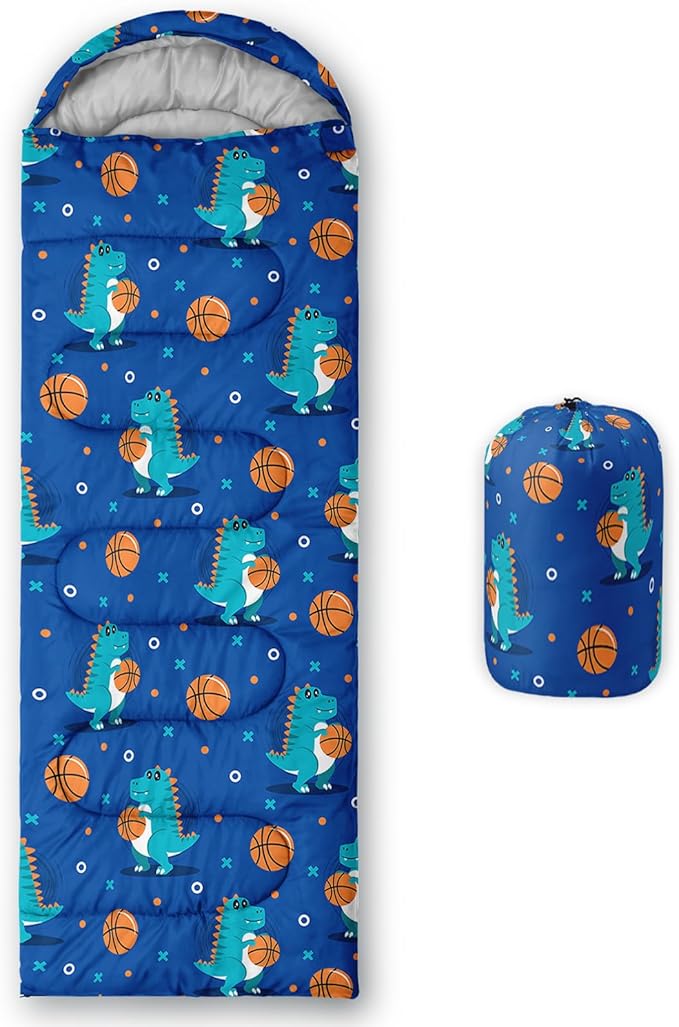AILONEN Boys Sports Camping Sleeping Bags,Lightweight & Waterproof,3 Season Warm & Cool Weather,Black Player Basketball Sleeping Bags for Kids Adults,Travelling,Outdoors