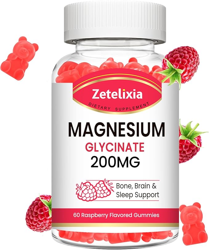 Magnesium Glycinate Gummies, High Absorption Magnesium Glycinate Supplements for Relaxation, Magnesium Chews for Adults and Kids, Raspberry Flavor 60 Count