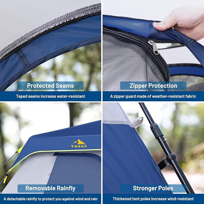 3/4 Person/6 Person Camping Tent Fast Cabin Tent with Instant Setup Tent, Weatherproof Tent Easy Quick Set Up & Pop Up in 60 Seconds with Rainfly Backpack for Family Camping,Upgraded Ventilation