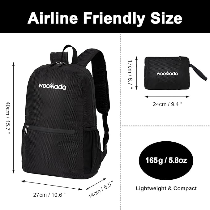 WOOMADA 17L Ultra Lightweight Packable Durable Waterproof Travel Hiking Backpack Daypack for Men Women Kids