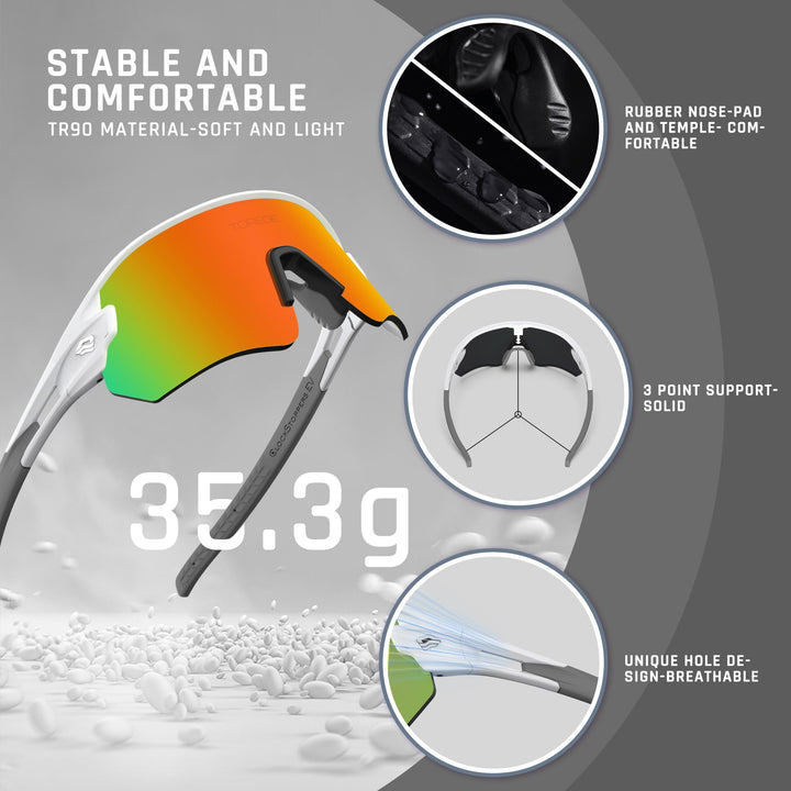 Sunglasses for Men Women Bike Cycling Fishing Running Driving Mountaineering Sports Sunglasses UV Protecting Non-Polarized Z87 TR02EV (White Grey&Orange REVO)