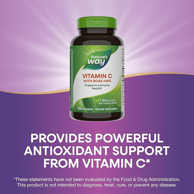 Nature's Way Vitamin C with Rose Hips - Powerful Antioxidant Protection* - Supports Immune Function* - Strengthens Collagen for Healthy Skin* - Gluten Free - 250 Capsules