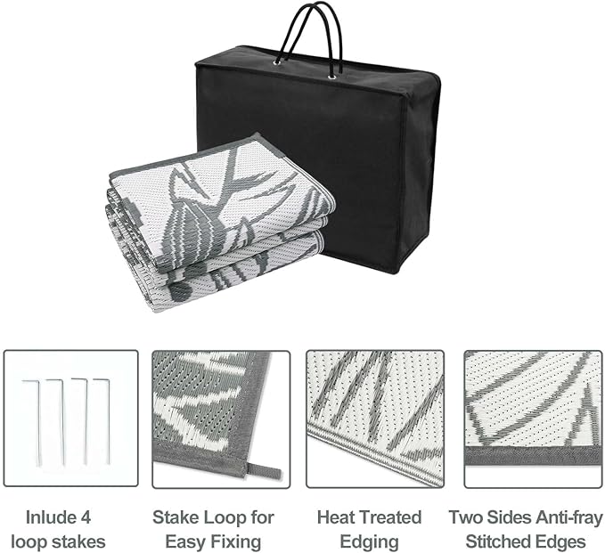 Anidaroel Outdoor Rugs 8x10ft for Patios Clearance Waterproof, Reversible Tropical Plastic Straw Camping Mat Outside Rug, Large Outdoor Area Rug for RV, Porch, Deck, Balcony, Picnic(8'x10')