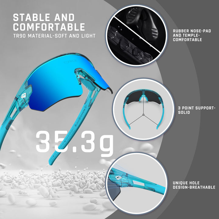 TOREGE Z87 Sunglasses for Men Women Cycling Fishing Running Driving Baseball Anti-fog Sports Sunglasses UV Protection 02EV (Transparent Green&Green&Ice Blue Lens)