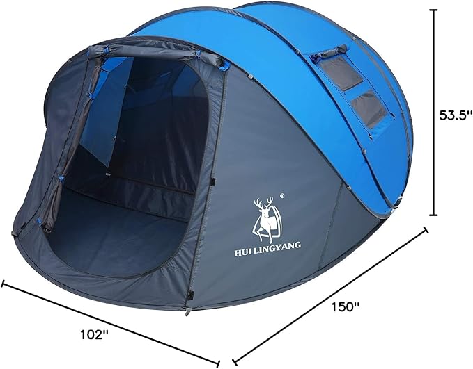 6 Person Easy Pop Up Tent,12.5’ x 8.5‘ x53.5,Automatic Setup,Waterproof, Double Layer,Instant Family Tents for Camping,Hiking & Traveling