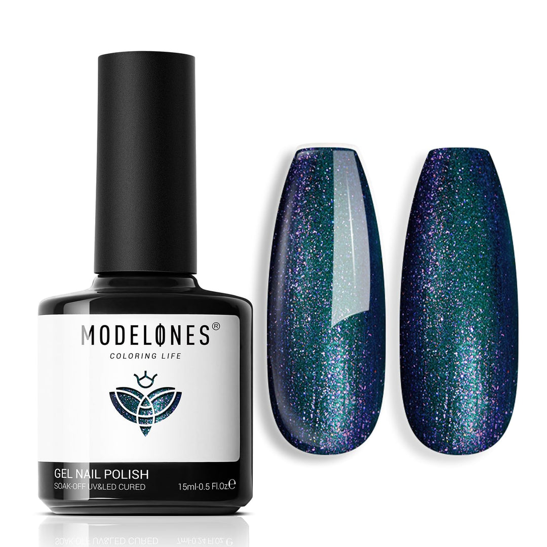 Modelones Chameleon Blue Gel Nail Polish, 15Ml Shimmer Blue Gel Polish Glitter Sparkle Gel Nail Soak Off Led Summer Nail Gel Pol