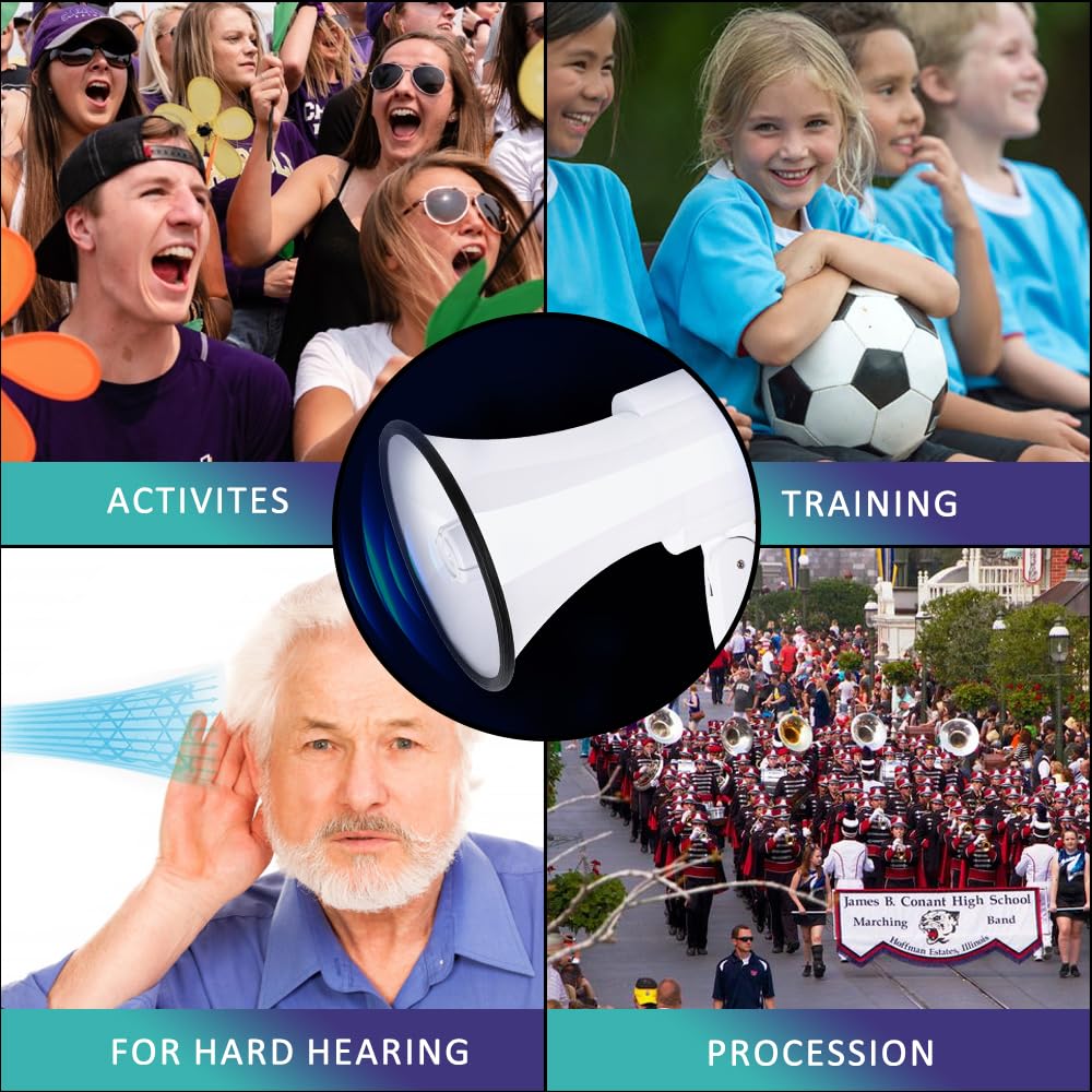 30 Watt Power Portable Megaphone Bullhorn Speaker Voice, Siren/Alarm and 240S Recording with Volume Control and Strap (White Orange)