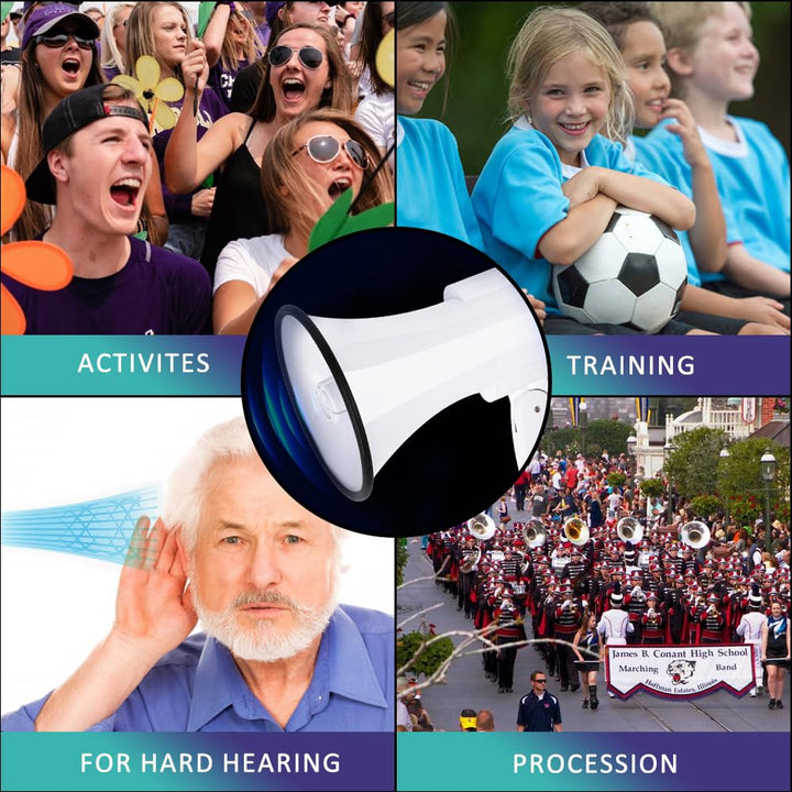 30 Watt Power Portable Megaphone Bullhorn Speaker Voice, Siren/Alarm and 240S Recording with Volume Control and Strap (White Orange)