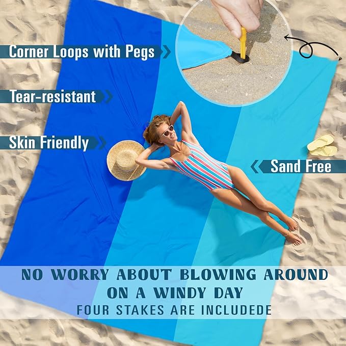 Beach Blanket Sandproof Waterproof 78''×81''1-5 Adults Oversized,Compact Lightweight Durable Beach Mat for Travel Camping Hiking Picnic Blanket
