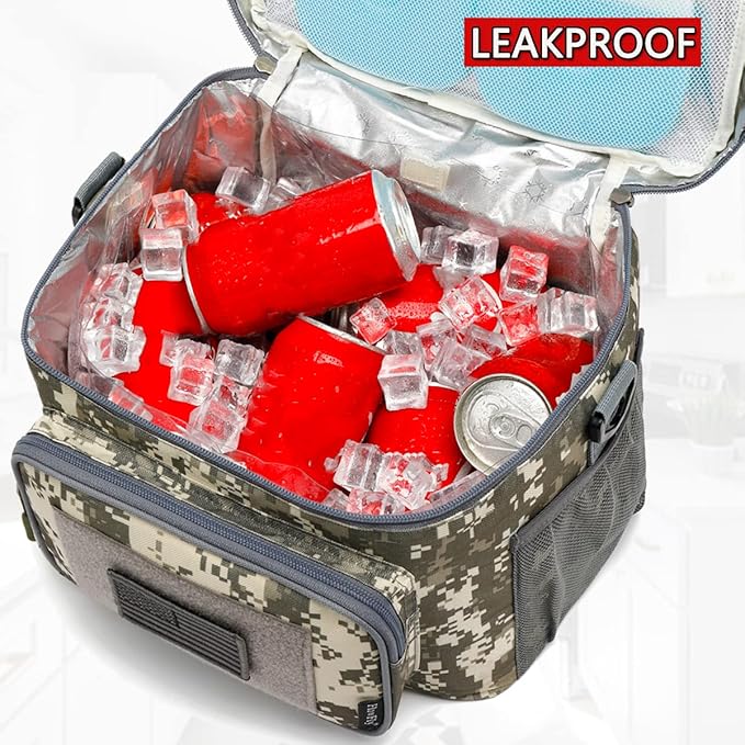 FlowFly Tactical Lunch Bag Large Insulated Lunch Box Cooler Tote for Men, Women with MOLLE/PALS Webbing (Digital#Camo, Large)