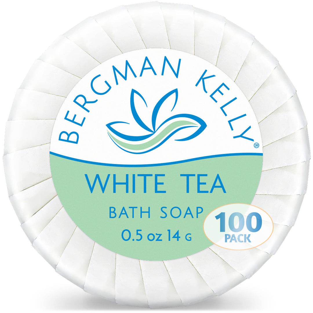 Bergman Kelly - Hotel Soap Bars - White Tea, 0.5 Oz, 100 Pk - Travel Size Luxury Bulk Amenities Bar Soap, Mini Individually Wrap