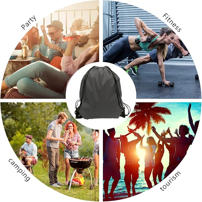 GoodtoU Drawstring Bags, Drawstring Nylon Backpack Draw String Bags Pack Bulk Cinch Sack for Sport, Traveling, Team (60Pcs, Grey)