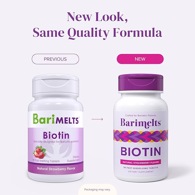 BariMelts Biotin 5000mcg, 90 Fast-Dissolving Tablets (3-Month Supply), Sugar-Free Bariatric Vitamins for Women, Natural Strawberry Flavor
