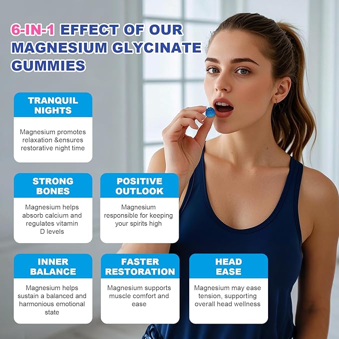 Blueberry Flavor Magnesium Glycinate Gummies 400mg – High Absorption Supplement for Adults and Kids, Sugar-Free, Gelatin-Free, Vegan-Friendly, 60-Day Supply