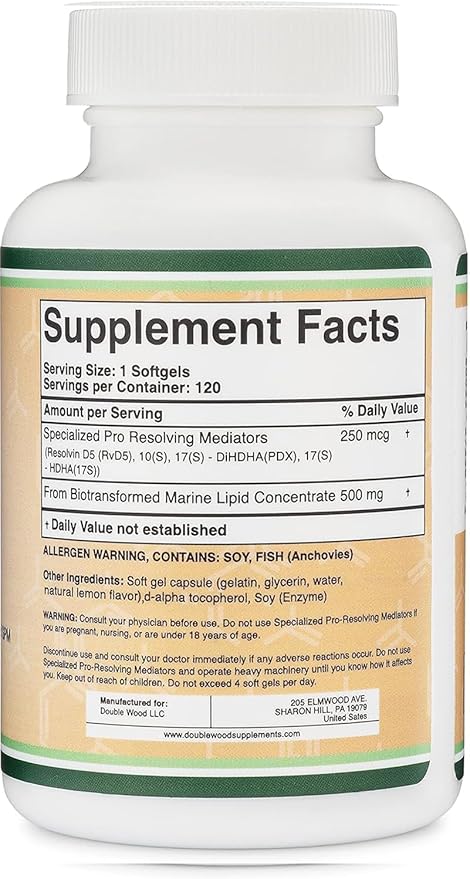 SPM Max (Specialized Pro-Resolving Mediators) 120 Softgels, 500mg (Only Product Standardized and Third Party Tested to Contain Active SPMs, Check The Supplement Fact Panel) by Double Wood