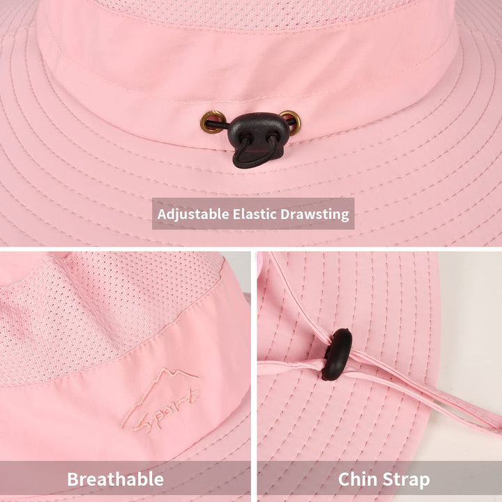 2 Pack Sun Hats for Men Women Fishing Hat UPF 50+ Breathable Wide Brim Summer UV Protection Hat Black/Pink