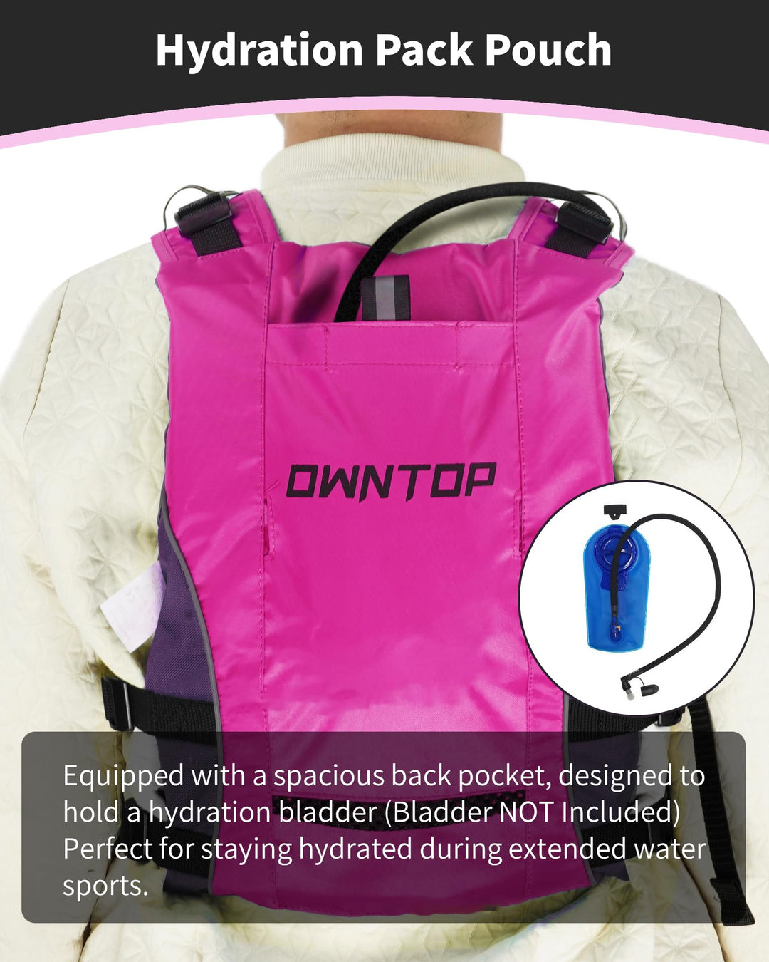 Owntop Swim Vest Youth 75-125 lbs, Lightweight Kayak Kids Swim Jacket Boys Grils, Hydration Pocket for Wakeboard, Boating, Fishing, Water Sports (Pink, XS/S)