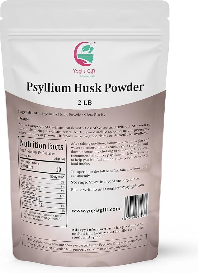 Psyllium Husk Powder 2 lb | 98% Purity | Premium Quality | Use for Baking, Cooking and Beverages | 100% Natural Fine Ground, Non GMO by Yogi's Gift®