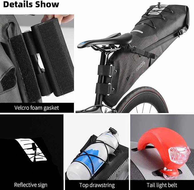 ROCKBROS Bikepacking Bag Waterproof Bike Saddle Bag Large Capacity Bikepacking Seat Bag Road Mountain Bike Seat Bag Max 14L