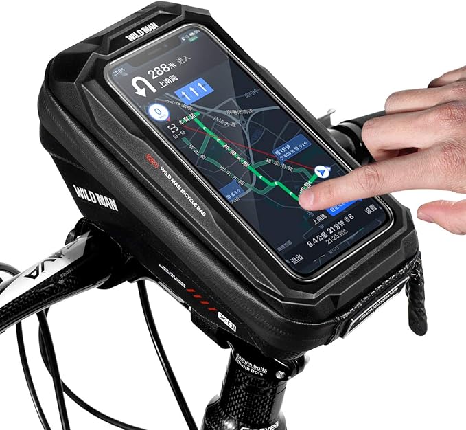 Bike Handlebar Bag, Waterproof Bicycle Frame Top Tube Pouch Pannier Cycling Handlebar Bags Bike Phone Mount Cycle Cell Phone Holder Stand for iPhone 16 15 14 13 Pro Max Samsung Smartphone up to 6.7''