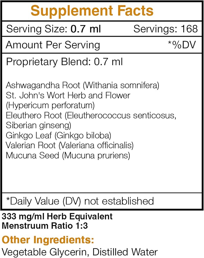 Tame The Monster Alcohol-Free Extract, Tincture, Glycerite Ashwagandha,St. John's Wort, Eleuthero Siberian Ginseng, Ginkgo, Valerian. Mood Balance Formula (4 FL OZ)