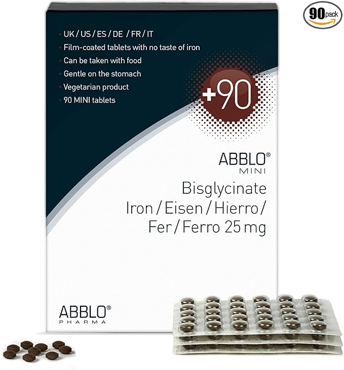25mg. ABBLO Iron Bisglycinate is Very Gentle on The Stomach, and can be Taken with Food and Calcium Tablets.