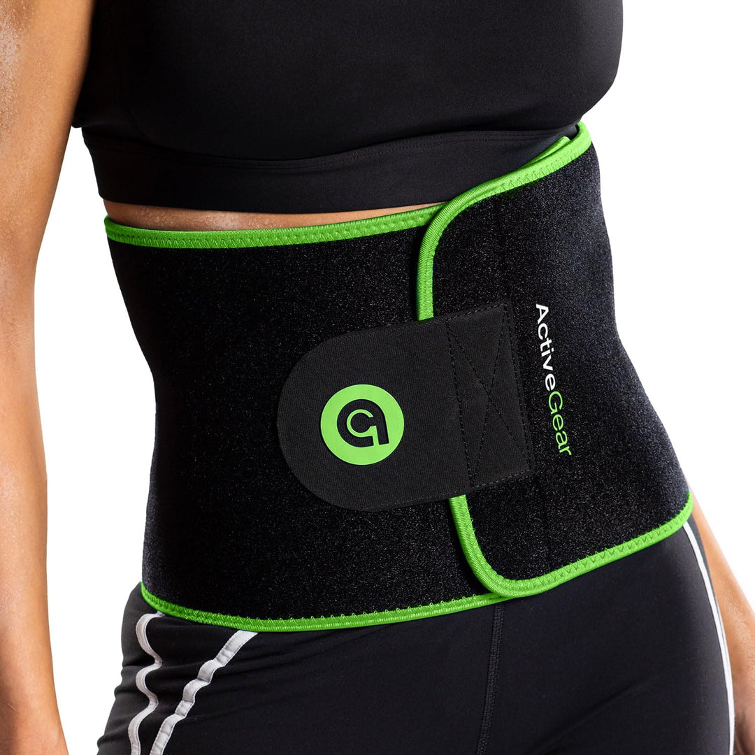 ActiveGear Waist Trainer for Women & Men - Sweat Band Waist Trimmer Belt for a Toned Look - Reinforced Trim and Double Hook & Loop Fasteners (Mint Hem, Medium: 8” x 42”)