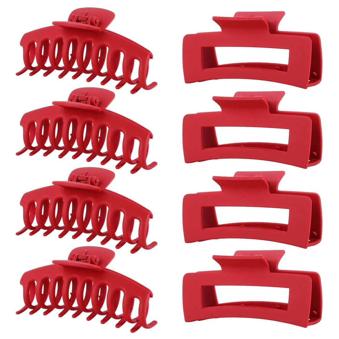 Red Hair Clips for Women - 8 Pack 4.3 Inch Large Hair Claw Clips for Women Thin Thick Curly Hair, Big Matte Banana Clips,Strong Hold jaw clips