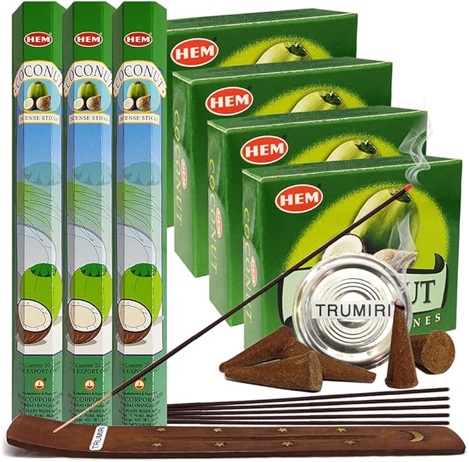 Coconut Incense sticks and cone incense holder variety pack bundle insence insense insienso