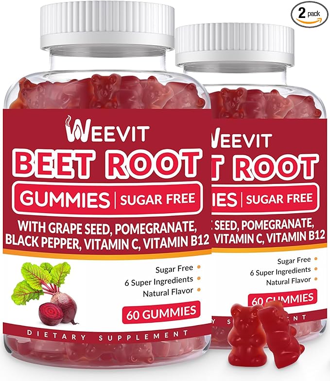 Beet Root Gummies, Nitric Oxide Supplement for Men Women | Organic Beet Gummy with Grape Seed, Pomegranate, Black Pepper, Vitamin C, B12
