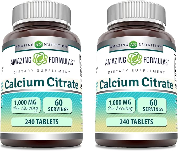 Amazing Formulas Calcium Citrate 1000 Mg | Tablets | Supplement for Men & Women | Non-GMO | Gluten Free | Made in USA (2 Pack, 240 Count)