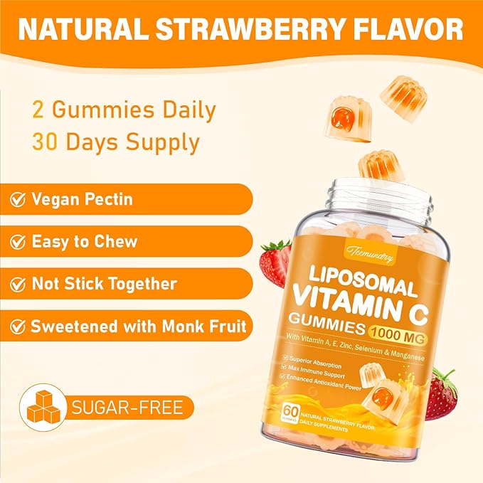 Liposomal Vitamin C Gummies 1000mg for Adults: Vitamin C Chewable Gummy with Zinc, Elderberry, Vitamins A & E