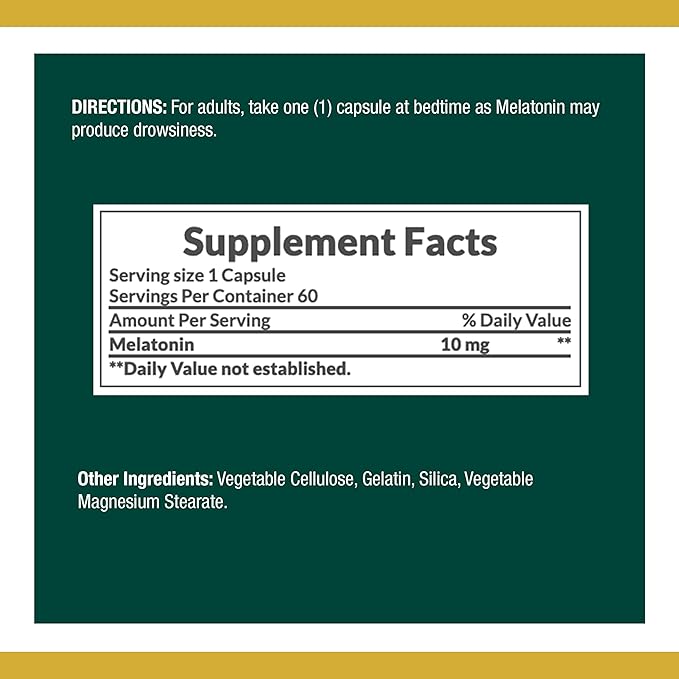 Nature's Bounty Melatonin, Promotes Relaxation and Sleep Health, 10mg, Capsules, 60 Ct (2 Pack)