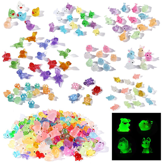 150 Pcs Mini Resin Animals Luminous Mini Animals Luminous Mini Resin Animals Glow in The Dark Figurines Mini Ducks Frogs Rabbits Turtle Lizard Tiny Toy Animal for Landscape Garden Dollhouse Decoration