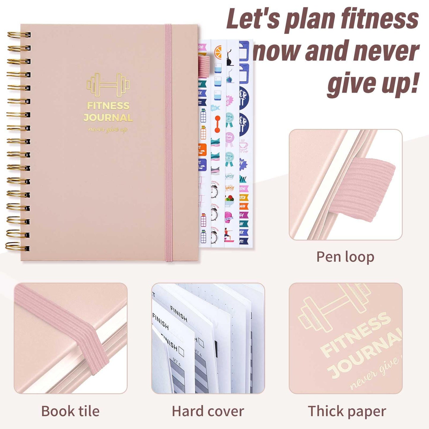 Fitness Journal for Women and Men, 8.8" x 6.6", Workout Log Sprial Book Planner for Tracking Progress and Achieving Your Wellness Goals, Pink