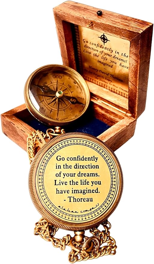 Inspiration Gift for Men Women Engraved Compass - Go Confidently - Thoreau Quote, You're Awesome Employee, Coworker Meaningful Gift for him her