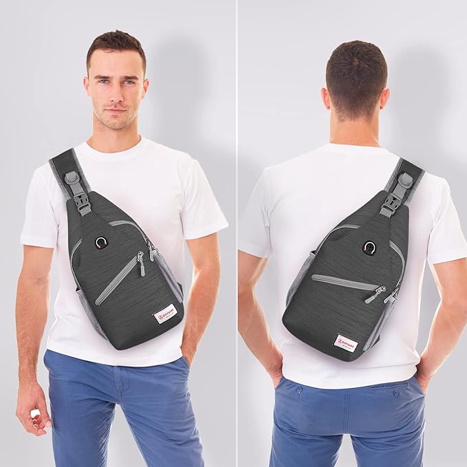 ZOMAKE Sling Bag for Women Men, Small Crossbody Sling Backpack, Mini Water Resistant Shoulder Daypack for Travel, Anti Thief Chest Bag for Hiking, Sports, Black(Stripe)